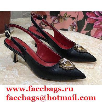 Dolce & Gabbana Heel 6.5cm Quilted Leather Devotion Slingbacks Black/Red 2021